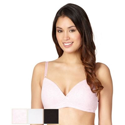 The Collection Pack of three pink white and black non wired bras